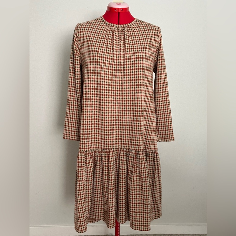 Weekend Maxmara Jersey Red and Green Plaid Drop Waist Dress size S